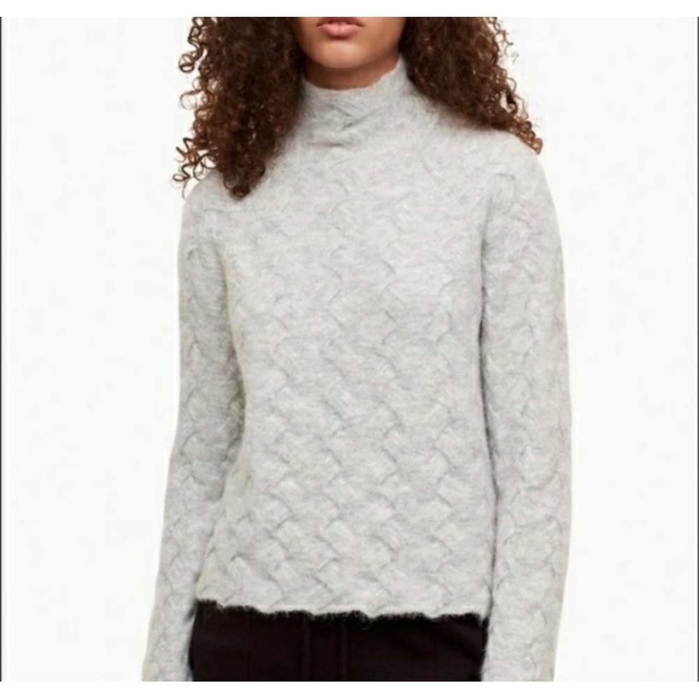 Artizia Wilfred Free Cream Cable Knit Mock Neck Sweater XXS Alpaca Wool Textured